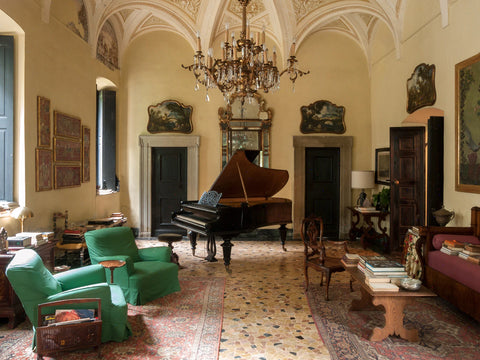 Living room in Italian villa with piano