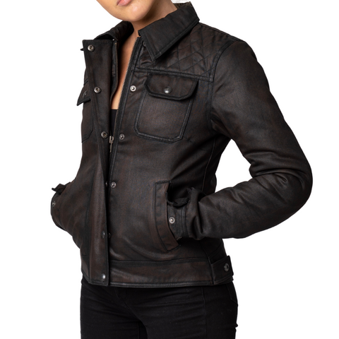 Blackbird Motorcycle Wear Women’s Aspendale Jacket, Dark Brown, Front-side