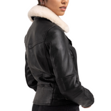 Blackbird Motorcycle Wear Fly By Night Women's Jacket in Black Leather, back-side