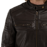 Blackbird Motorcycle Wear Men's Wakefield Jacket in Chocolate Leather, front detail