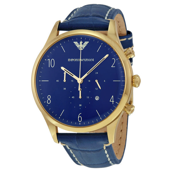 EMPORIO ARMANI Chronograph Blue Dial Blue Leather Men's Watch AR1862 –  