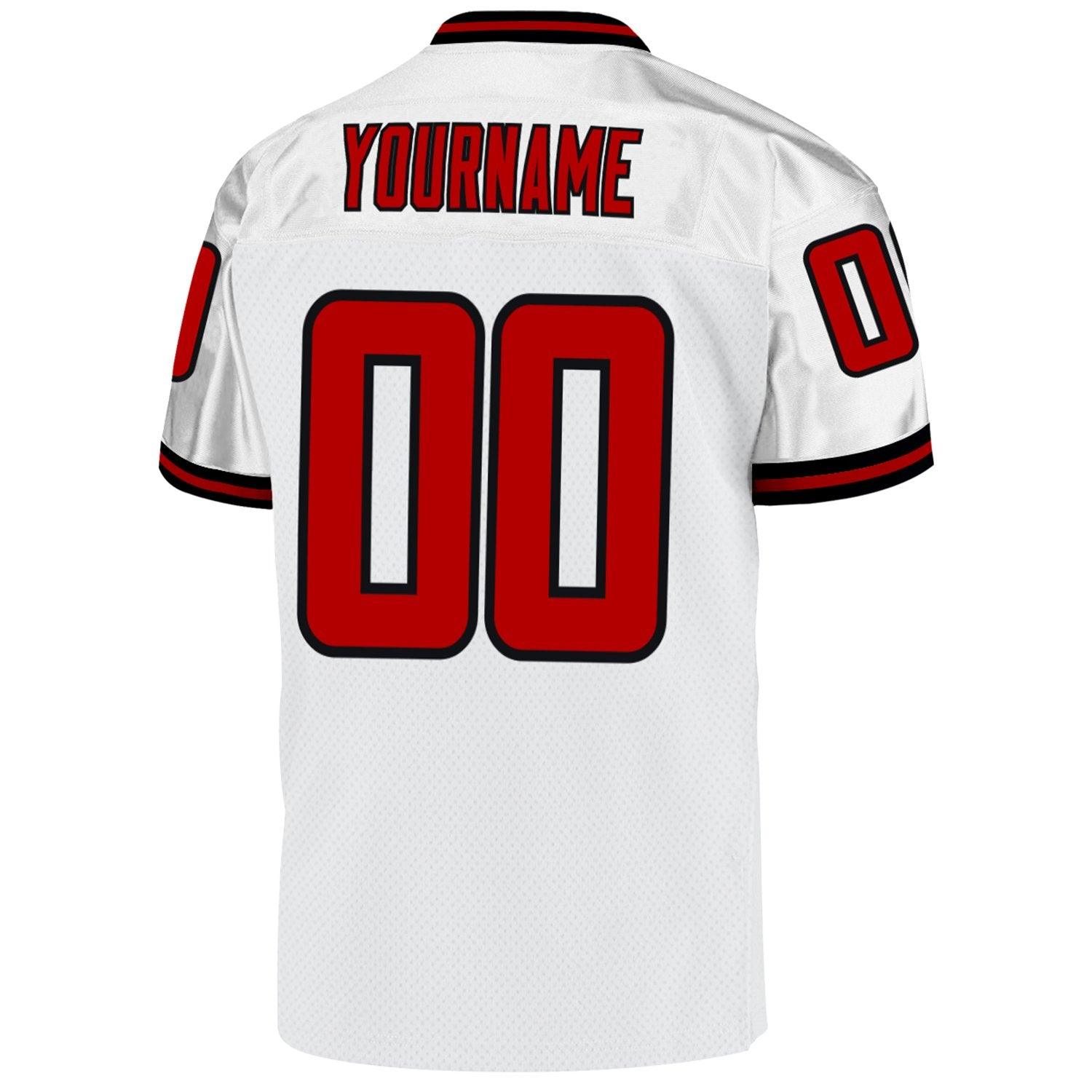 Custom White Red-Black Mesh Authentic Throwback Football Jersey - Fizzdiy