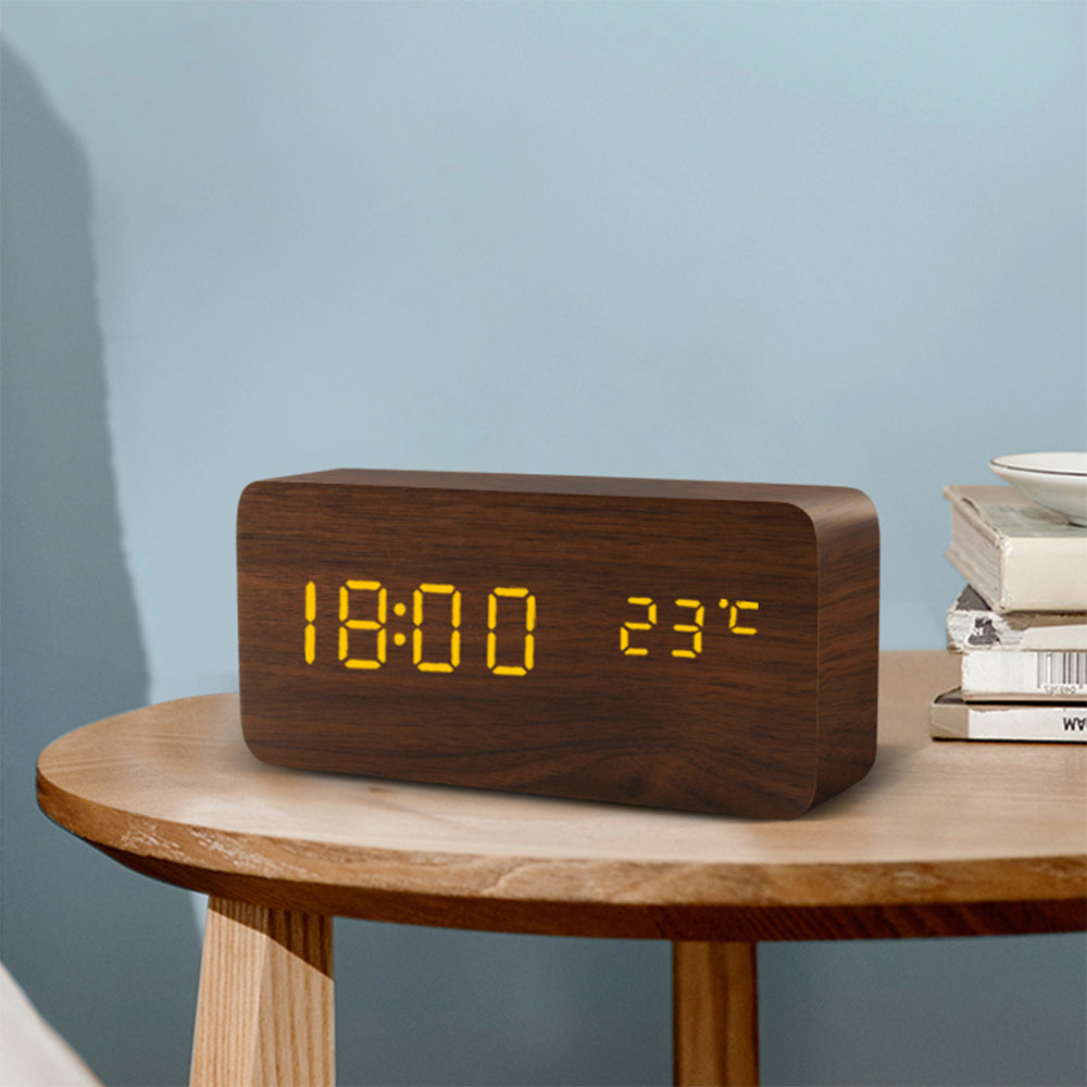 digital wooden alarm clock