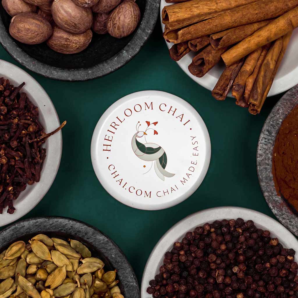 Heirloom Chai surrounded by botanical ingredients