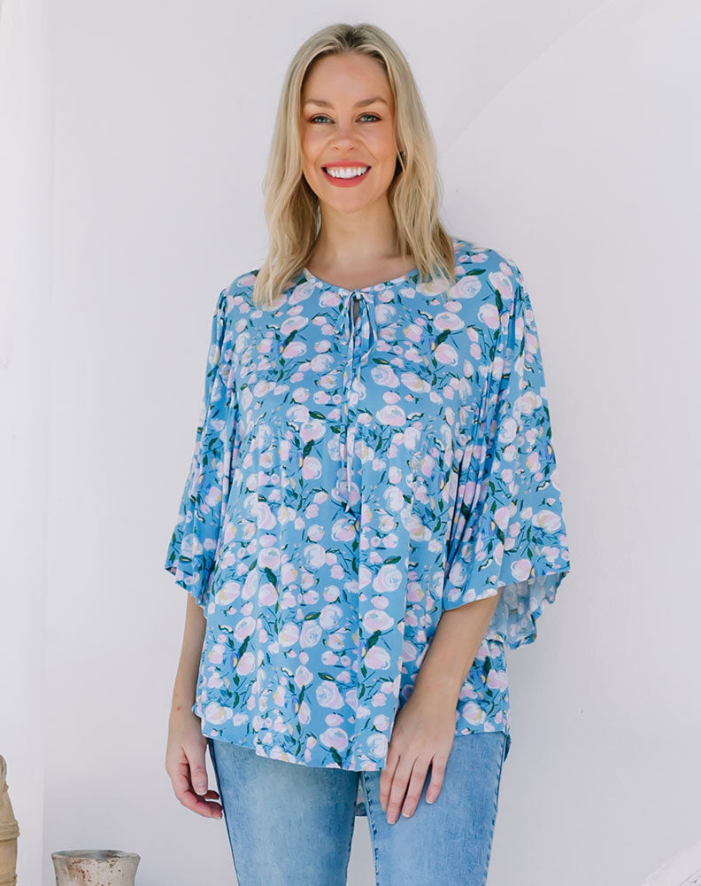 Boho Top - Blue/Floral