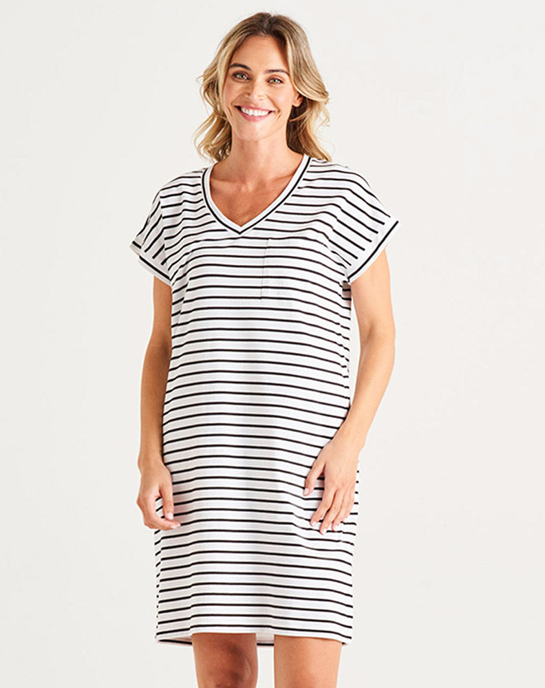 Zena T-Shirt Dress - White/Black Stripe