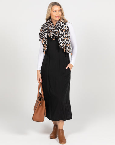 Apron Dress with an Animal Print Scarf