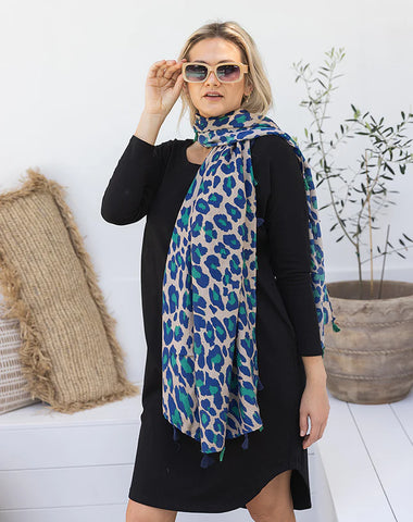 Featuring Our Animal Print Scarf - Blue/Green