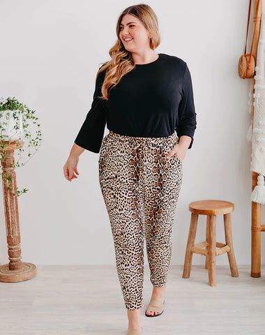 Featuring Our Slouch Pant - Tan/ Animal