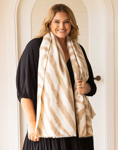 Featuring Our Stripe Scarf - Beige/Cream