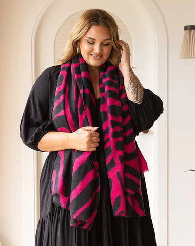 Featuring Our Stripe Scarf - Hot Pink/ Black