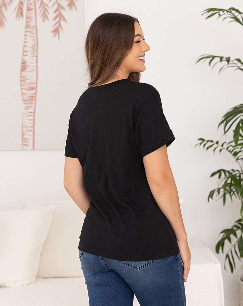 Cotton Roll Sleeve Tee -Black