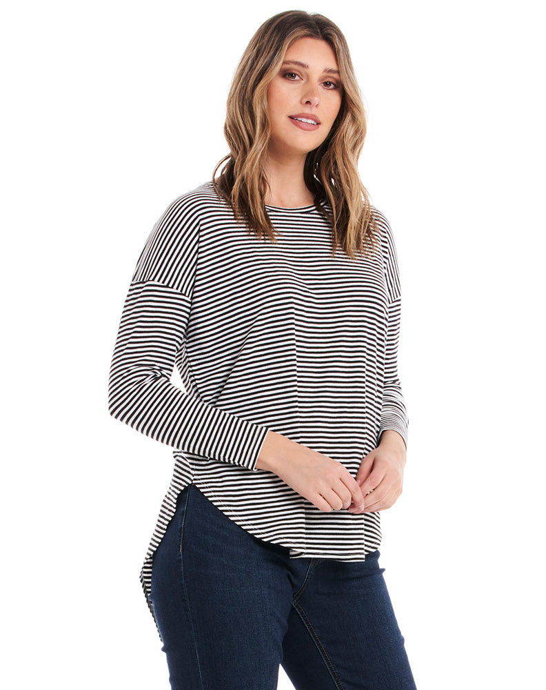 Jessie Long Sleeve Tee - White/Ebony Stripe