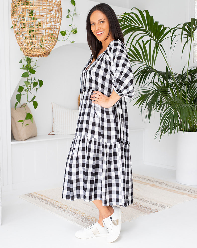 Amber Dress -Gingham Black