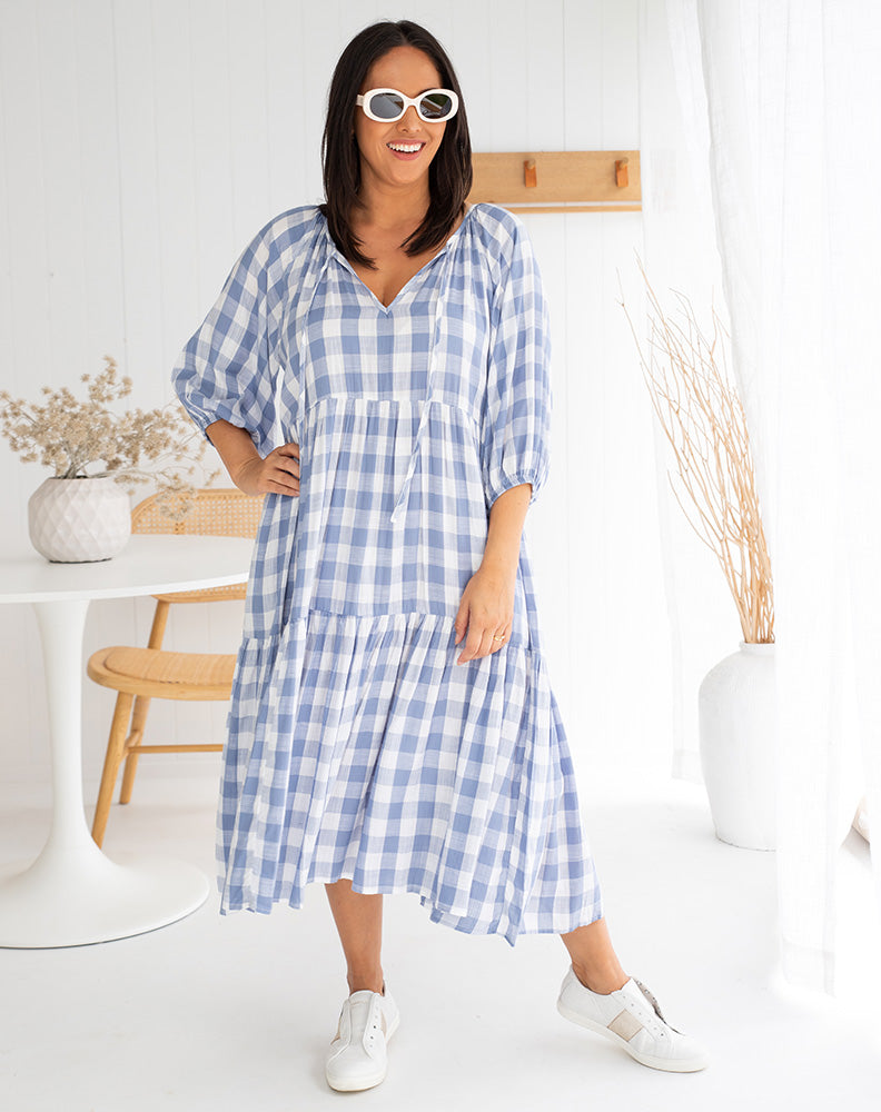 Amber Dress -Gingham Blue