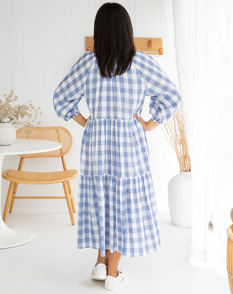 Amber Dress -Gingham Blue