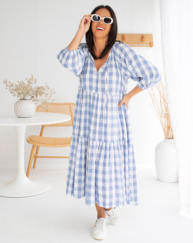 Amber Dress -Gingham Blue