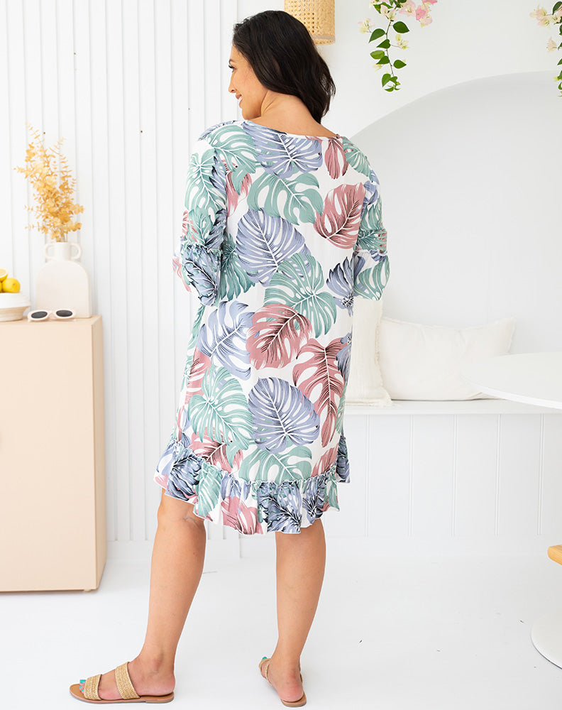 Shift Dress -White/Tropical