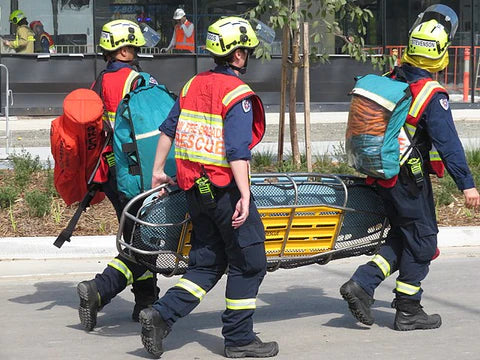First aid paramedics with a stretcher