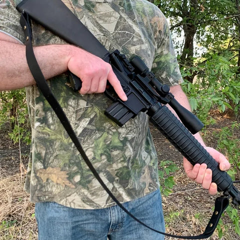 Black leather gun sling