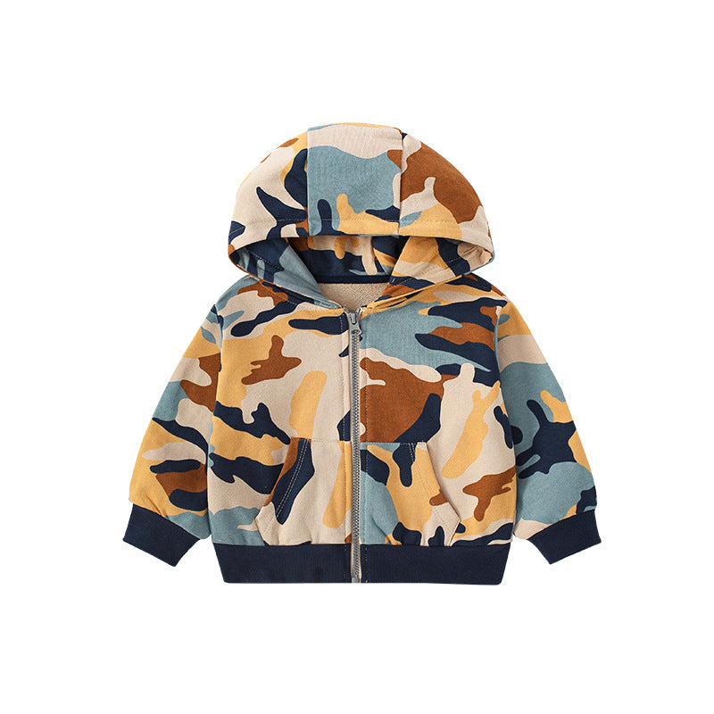 Baby Boy Camouflage Pattern Zipper Design Coat With Hat My Kids-USA