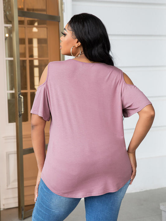 Plus Size Glitter V-Neck Short Sleeve Tee Shirt