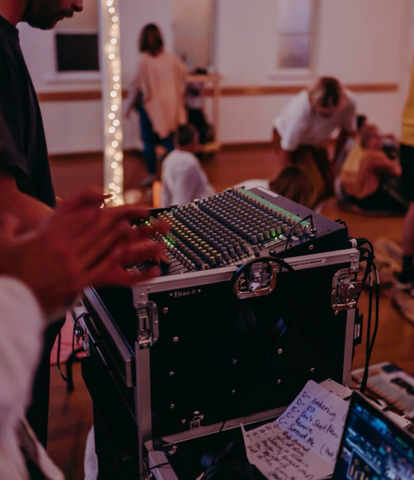 AV Workstation 19" Mixer Rack Road Case with Mixer being used at an event