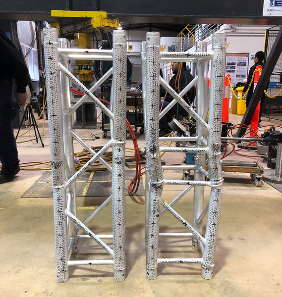 titan av truss lengths bent out of shape from 20 tonnes of compression testing