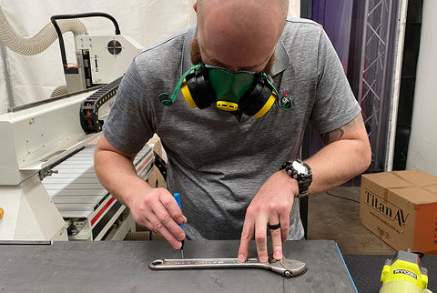 Rick lays out his equipment atop the foam and prepares to trace