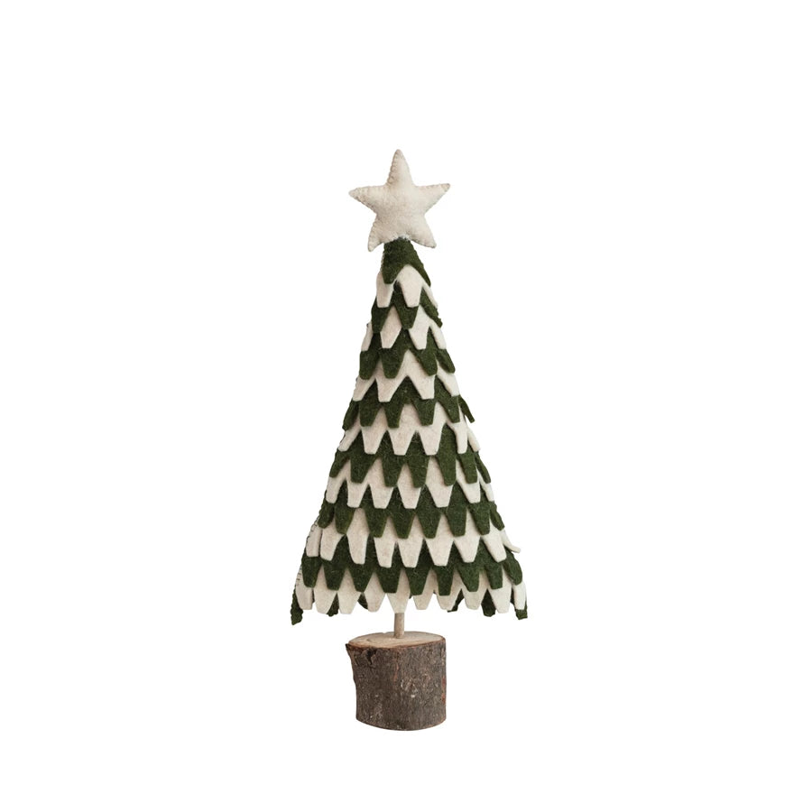 Handmade Wool Felt Tree w/ Star & Wood Slice Base