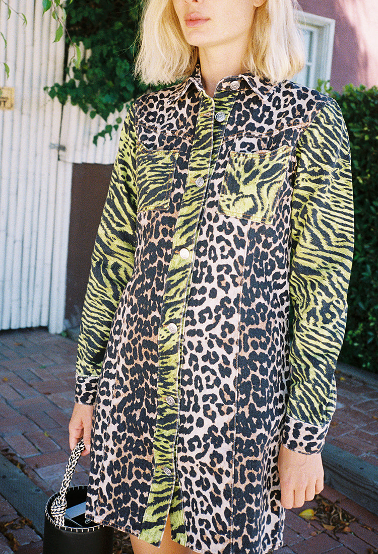 Denim Dress Leopard/Lime
