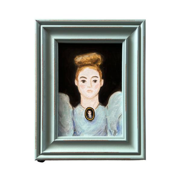 New! - Colorful Portrait of a Lady with a Portrait Brooch in a Blue Frame