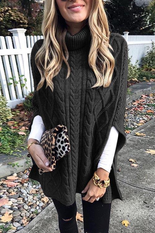 Cerigale Turtleneck Split Poncho Sweater