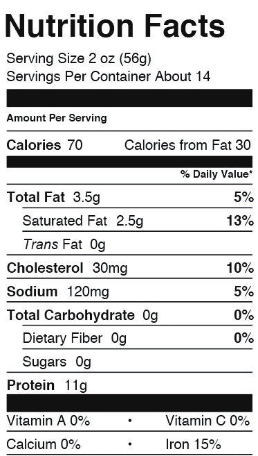 Keystone Meats Nutritional Panel