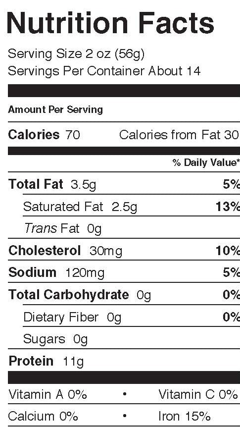 Keystone Meats Nutritional Panel