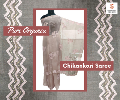 Pure Organza Chikankari Saree With Mukaish Work | Shyamal Chikan | Lucknow