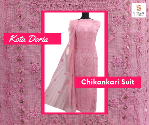 Kota Doria Chikankari Suit Length With Mukaish Work | Shyamal Chikan | Lucknow