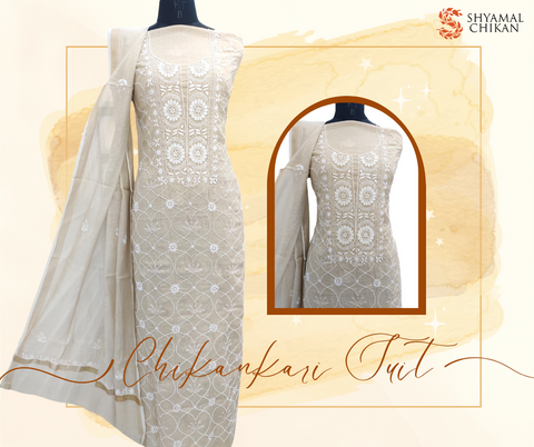 Tissue Chanderi Chikankari Suit | Shyamal Chikan | Lucknow