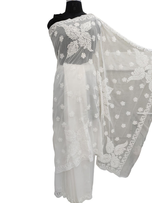 White Chikankari Saree, Chikankari Blouse, Mukaish Chikankari Saree,  Chikankari Silk Saree, Indian Tradition Wear, Handmade Chikankari Sari -  Etsy