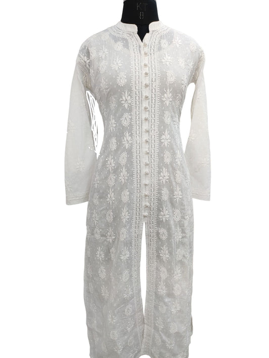 White chikan rayon kurti - design 3 | The Yashni