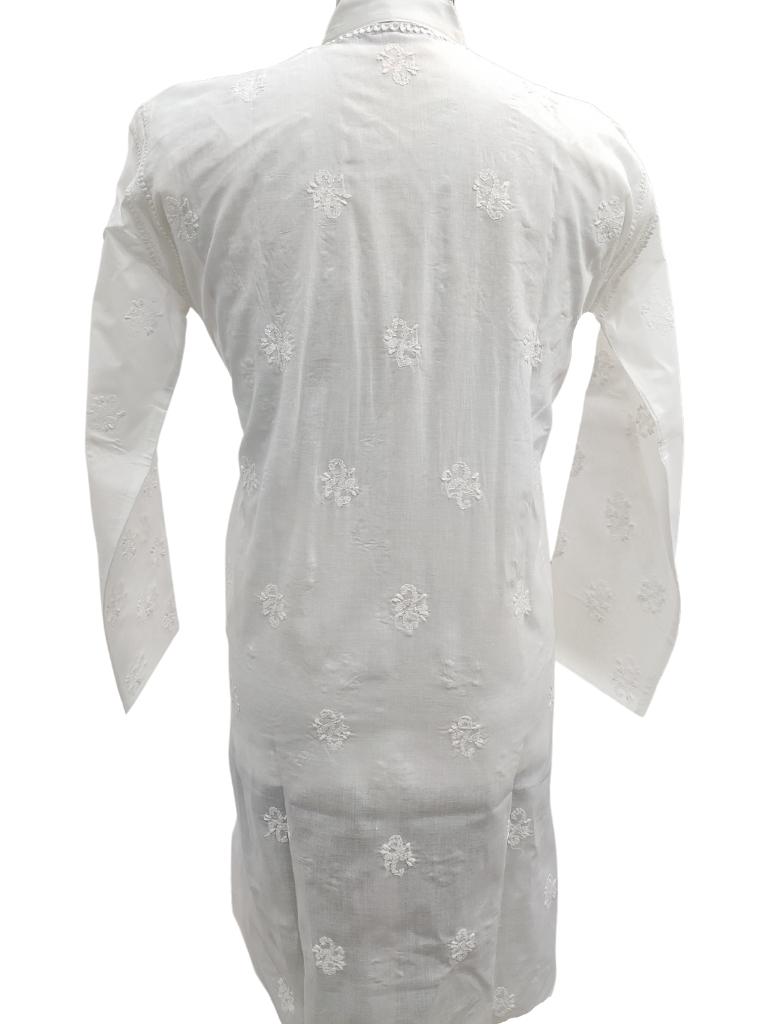 Shyamal Chikan Hand Embroidered White Cotton Lucknowi Chikankari Men's Kurta – S15510