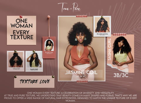 curly hair extensions, textured hair extensions, one woman every texture campaign, true and pure texture extensions, island wave texture, island curl texture, sasha curl texture, layla curl texture, jasmine coil texture, relaxed natural blowout texture, black girl magic, 