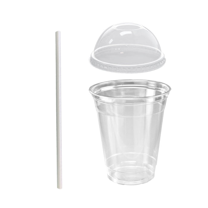 Comfy Package 16 oz. Crystal Clear Plastic Cups With Flat Lids [100 Sets] 