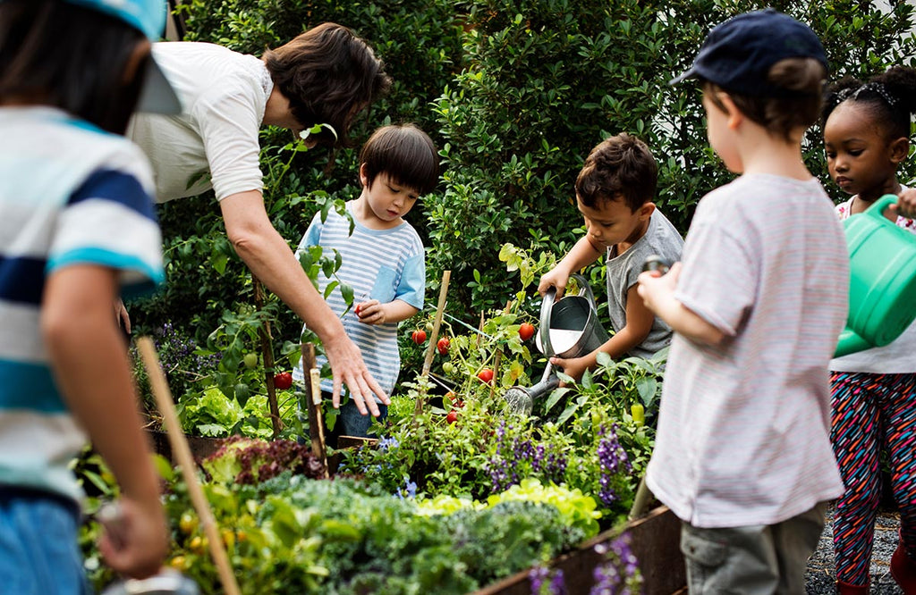 Kids Gardening In An Outdoor Classroom