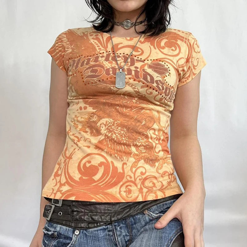 Retro Graphic Print Baby Tee Emo Goth Crop Top - Image 3