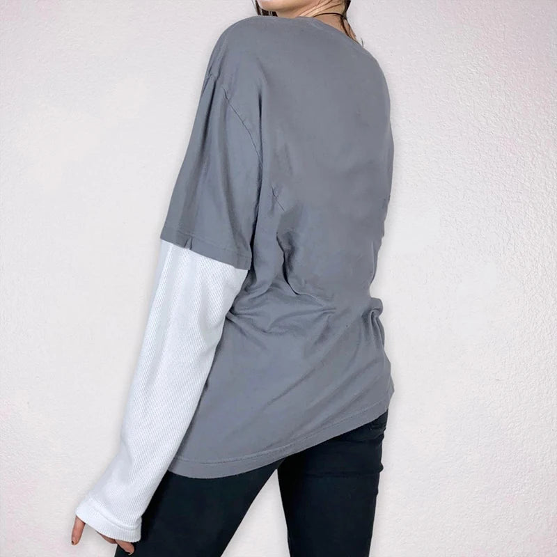 Y2K Grunge Gothic Cross Print long sleeve Tee for Women - Image 4