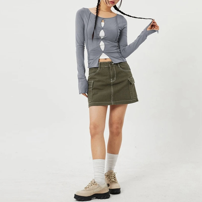 Vintage Grunge Hollow Out Gothic Crop Top Tee Retro Style - Image 7
