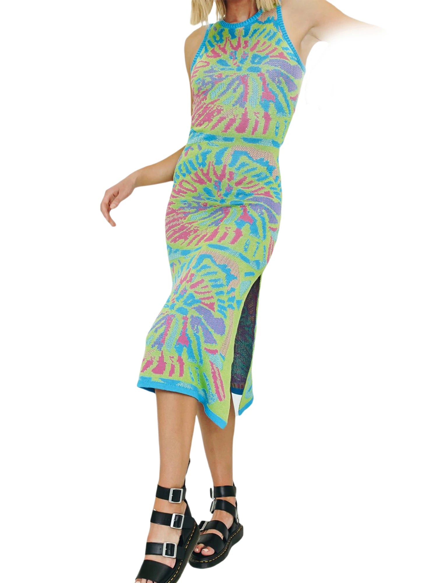 Trendy Bodycon Color Block Knit Dress for Women Streetwear
