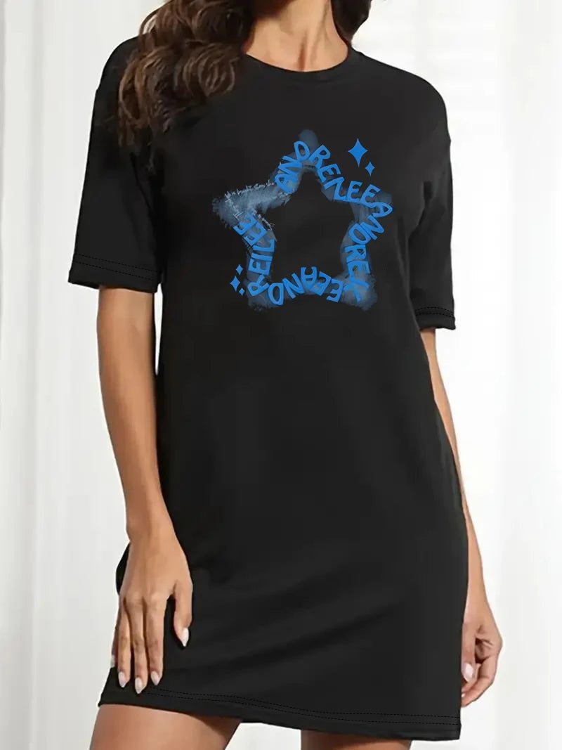 Plastisol Print Graphic T-Shirt Dress | Mid-Length Summer Fashion