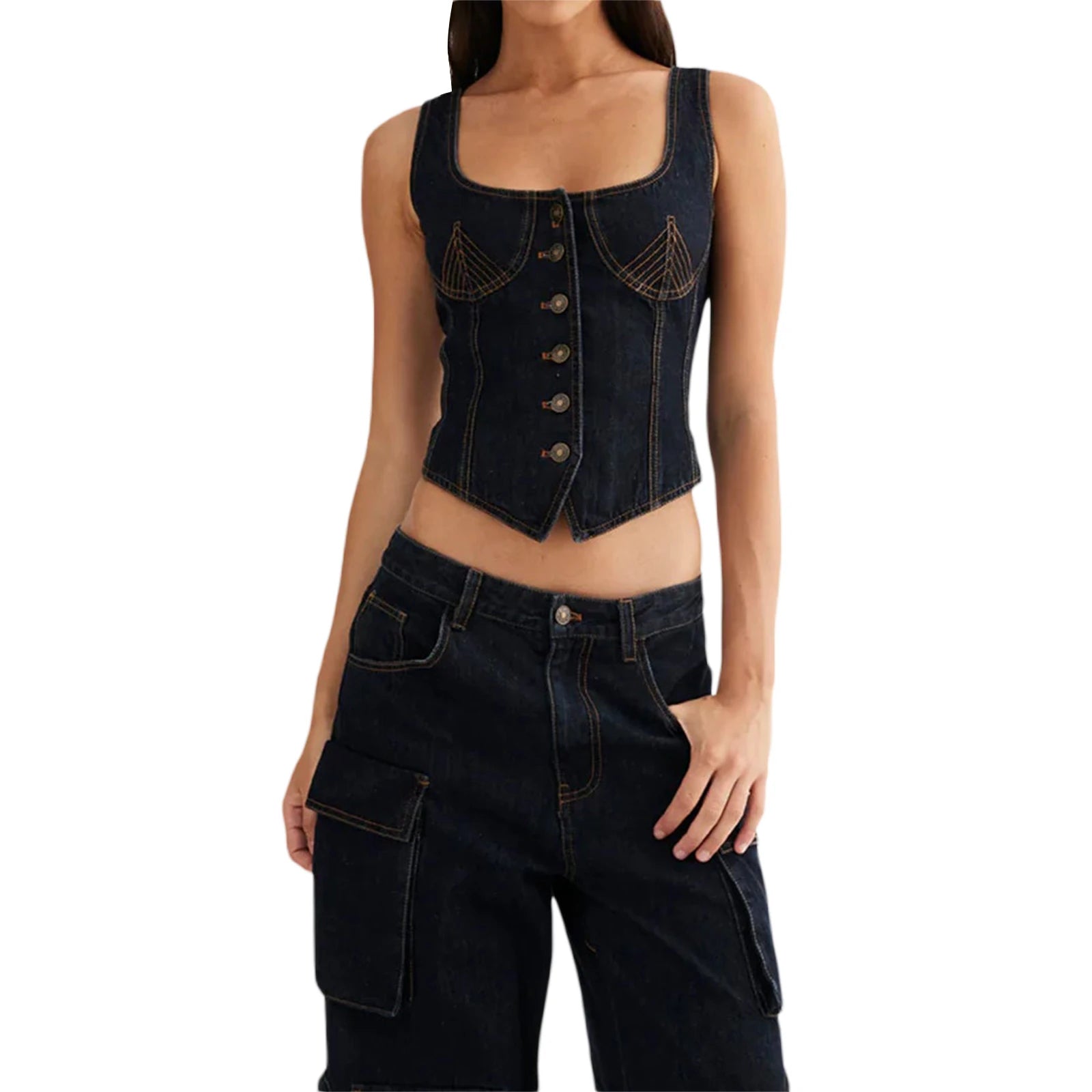 Sleeveless Denim Corset Tank Tops for Women Streetwear Style - Image 4
